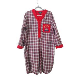 Vtg 1995 Warner Bros. Tweety Womens Flannel Plaid Sleep Shirt Gown Red Size S/M